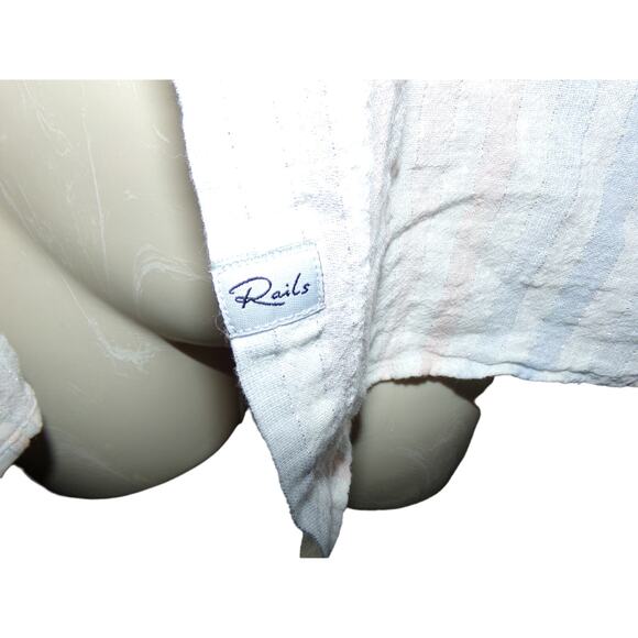 Rails Charli Barcelona Stripe linen blend shirt size XS white/ink/blue/silver - Picture 3 of 5